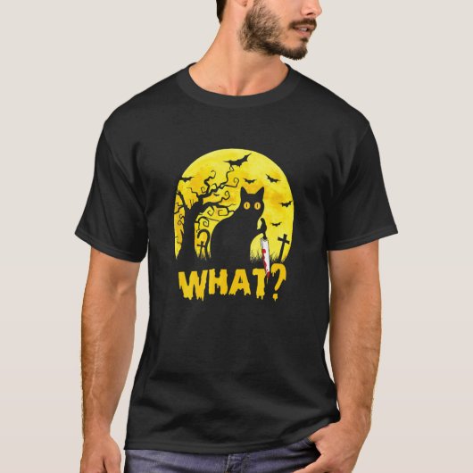 Cat What Murderous Cat Black Cat With Knife Moon H T-Shirt (Vorderseite)