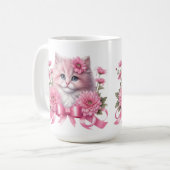 Cat Whit Pink Ribbon Kaffeetasse (Vorderseite Links)