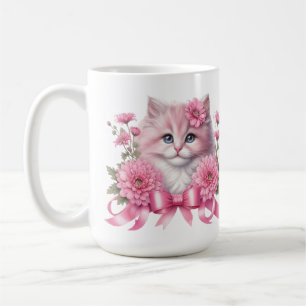 Cat Whit Pink Ribbon Kaffeetasse