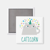 Cat White Unicorn Caticorn Farbenfrohe Sterne Chic Magnet (Vorderseite/Rückseite)