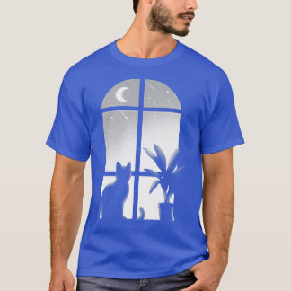Cat window Kitty look stars unendliche nächtliche T-Shirt