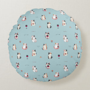 Cat & Wine Round Kissen: Spaß und leise Design Rundes Kissen