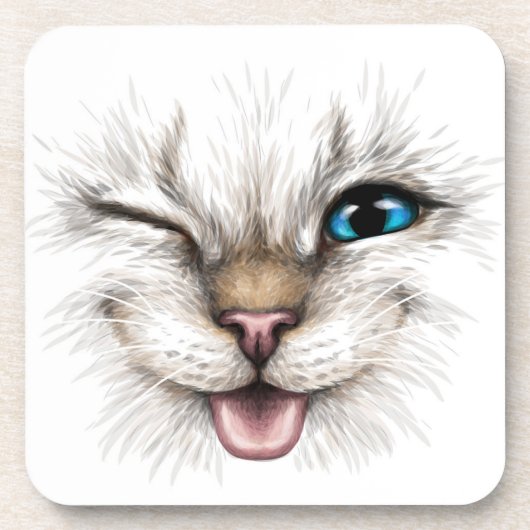 Cat Wink Blue Eye Untersetzer | Cat Cork Untersetz (Vorderseite)