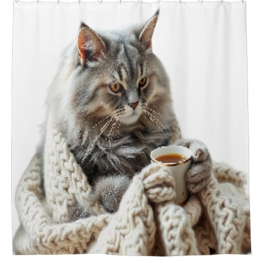 Cat Winter Tee genießen Duschvorhang (Vorderseite)