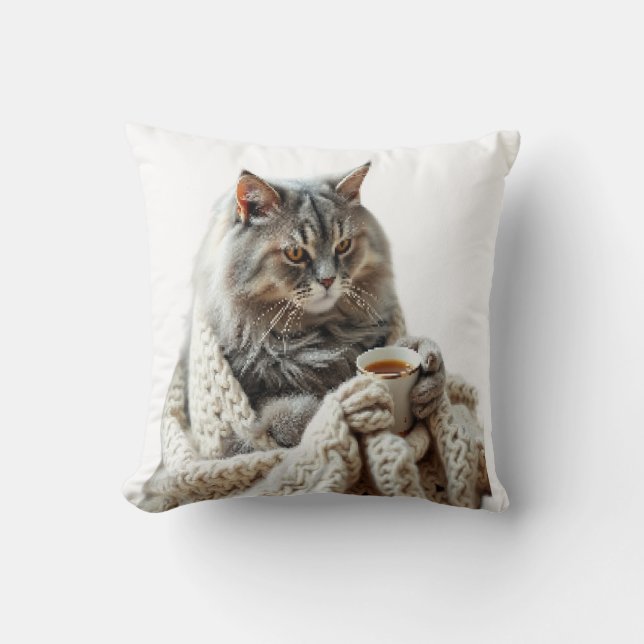 Cat Winter Tee genießen Kissen (Vorderseite)