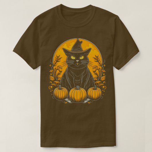 Cat Witch Goth Gothic Halloween Pumpkins T-Shirt (Design vorne)