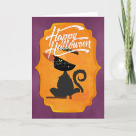 Cat Witch Happy Halloween Karte
