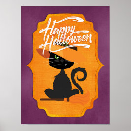 Cat Witch Happy Halloween Poster