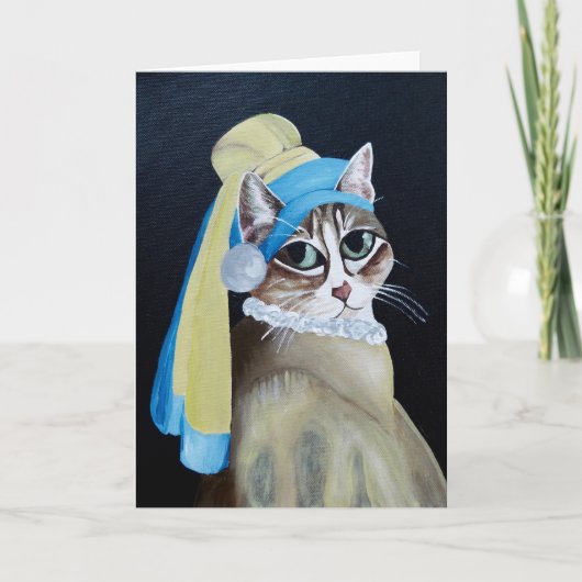 Cat With A Pearl Earring Greeting Karte (Vorderseite)