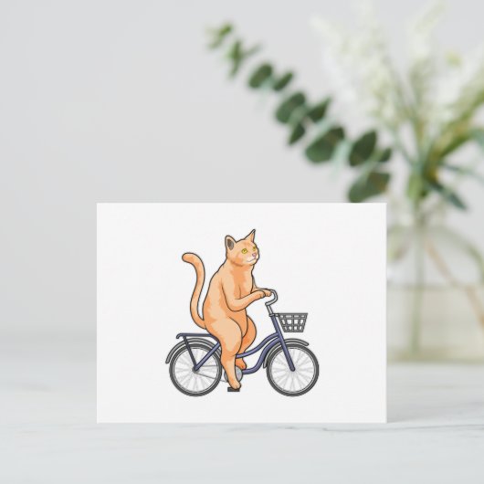 Cat with Bicycle Postkarte (Stehend Vorderseite)