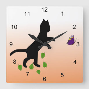 Cat With Butterfly Quadratische Wanduhr
