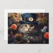 cat with Cylinder and flowers in steam Punk Style Postkarte (Vorne/Hinten)
