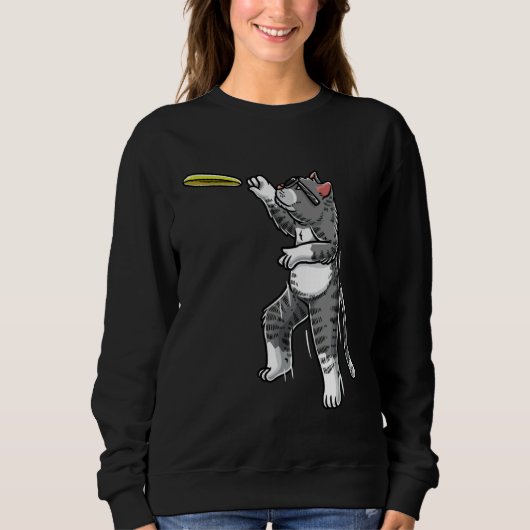 Cat With Flying Frisbee Disc Golf Frisbee Player T Sweatshirt (Vorderseite)