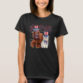 Cat With Irish Setter Sunglasses American Flag 4th T-Shirt (Vorderseite)