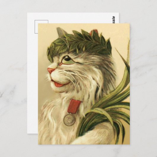 Cat with Laurel Wreath by Maurice Boulanger Postkarte (Vorne/Hinten)