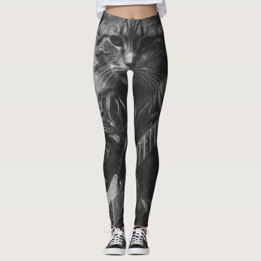 Cat with leather Jacket playing electric guitar Leggings (Vorderseite)