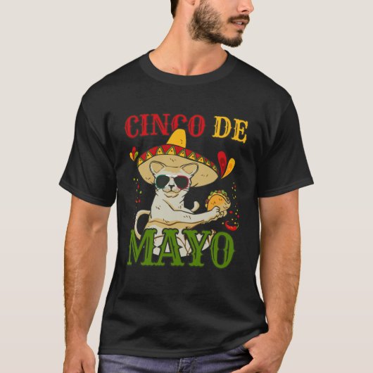 Cat With Mexican Hat And Taco 5 Cinco De Mayo T-Shirt (Vorderseite)