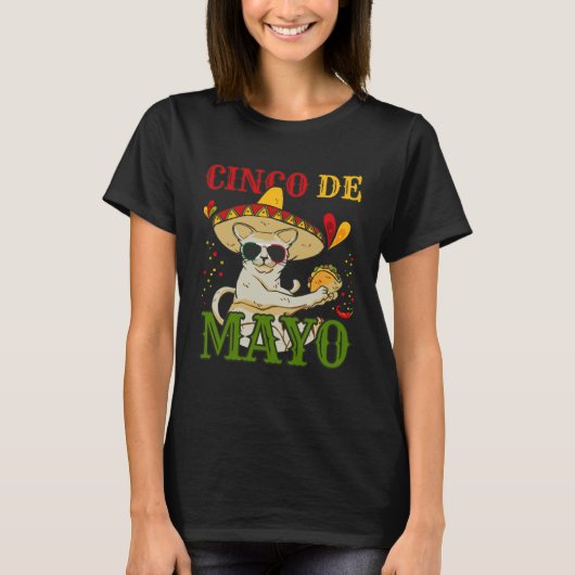 Cat With Mexican Hat And Taco  5 Cinco De Mayo T-Shirt (Vorderseite)