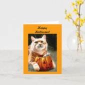 Cat with Mouse in Pumpkin Happy Halloween! Karte (Gelbe Blume)