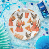 Cat with pizza for Siamese Cat Lovers Pappteller (Party)