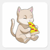 Cat with Pizza Quadratischer Aufkleber (Vorderseite)
