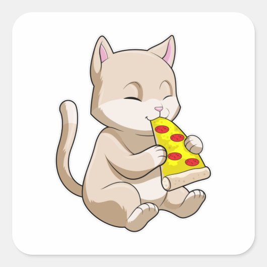 Cat with Pizza Quadratischer Aufkleber (Vorderseite)