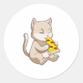 Cat with Pizza Runder Aufkleber (Vorderseite)