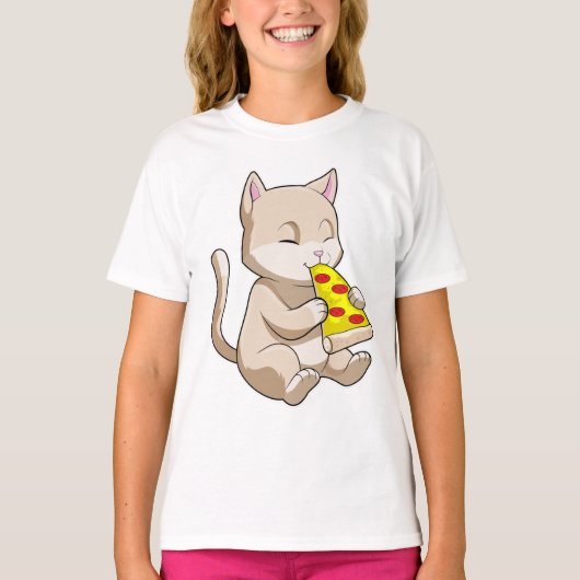 Cat with Pizza T-Shirt (Vorderseite)