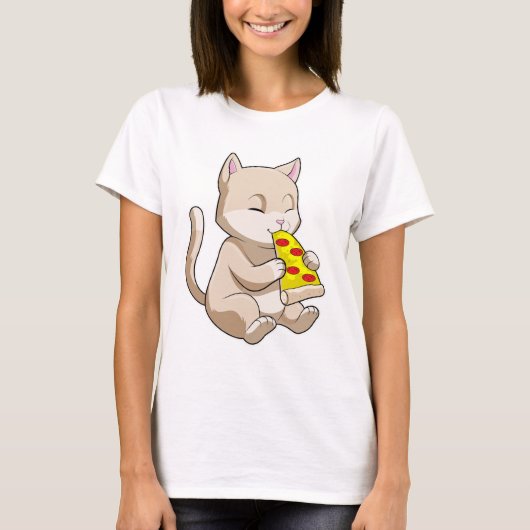 Cat with Pizza T-Shirt (Vorderseite)