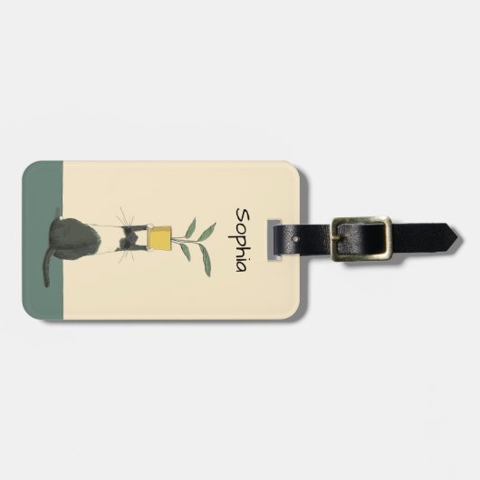 Cat with Plant Gepäckanhänger (Vorderseite horizontal)