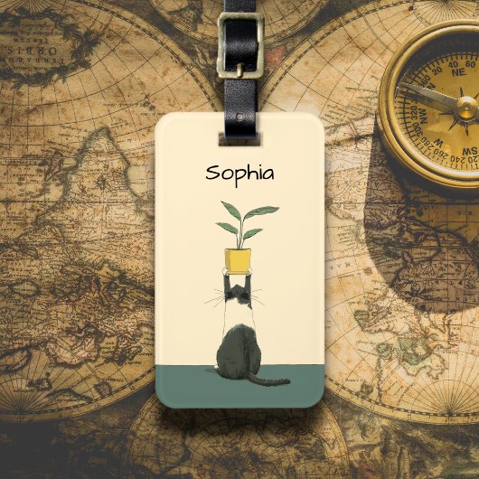 Cat with Plant Gepäckanhänger