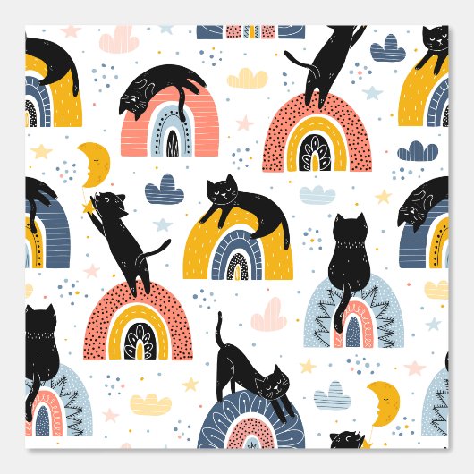 Cat With Rainbow Pattern for Your Kid Room Tapete (Vorderseite)