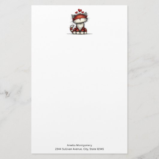 Cat with Red Hearts Cute and Fun Briefpapier (Vorderseite)