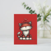 Cat with Red Hearts Cute and Fun Postkarte (Stehend Vorderseite)