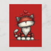 Cat with Red Hearts Cute and Fun Postkarte (Vorderseite)
