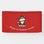 Cat with Red Love Hearts Cute and Fun Birthday Banner (Horizontal)