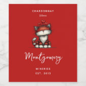 Cat with Red Love Hearts Cute and Fun Wine Making Weinetikett (Einzelnes Label)