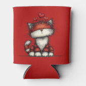 Cat with Red Love Hearts Cute and Funny Dosenkühler (Vorderseite)