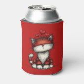 Cat with Red Love Hearts Cute and Funny Dosenkühler (Kanne Rückseite)