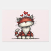 Cat with Red Love Hearts Cute and Funny Geschenkpapier Set (Vorderseite 2)