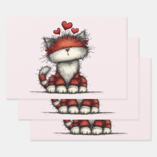 Cat with Red Love Hearts Cute and Funny Geschenkpapier Set (Set)
