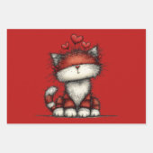 Cat with Red Love Hearts Cute and Funny Geschenkpapier Set (Vorderseite)