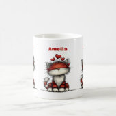Cat with Red Love Hearts Cute and Funny Kaffeetasse (Mittel)
