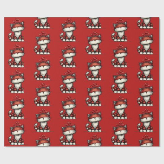 Cat with Red Love Hearts Cute and Funny Pattern Geschenkpapier (Flach)