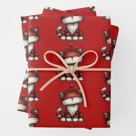Cat with Red Love Hearts Cute and Funny Pattern Geschenkpapier Set (Beispiel)