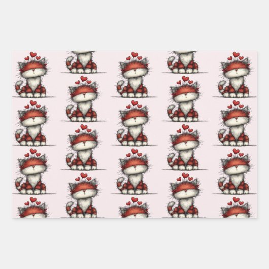 Cat with Red Love Hearts Cute and Funny Pattern Geschenkpapier Set (Vorderseite 2)