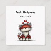 Cat with Red Love Hearts Cute and Funny Quadratische Visitenkarte (Vorderseite)