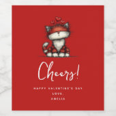 Cat with Red Love Hearts Cute and Funny Weinetikett (Einzelnes Label)