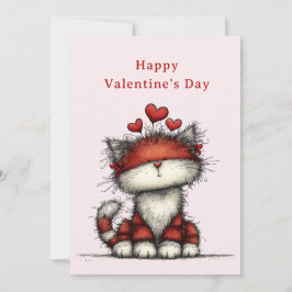 Cat with Red Love Hearts Cute Fun Valentine's Day Feiertagskarte