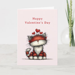 Cat with Red Love Hearts Cute Fun Valentine's Day Feiertagskarte